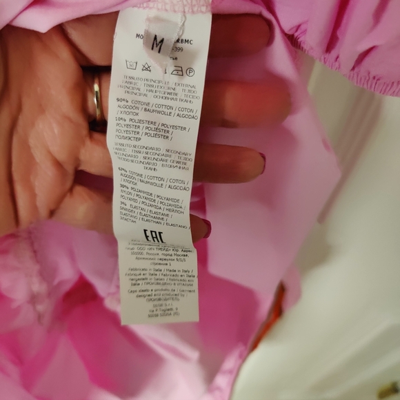 DIXIE Pink Embroidered V-Neck Puff Sleeve Tiered Dress NWT Size Med - Picture 11 of 13